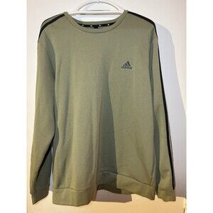 Adidas Crewneck Sweatshirt Green Black Stripe Logo Pullover Long Sleeve Mens XL